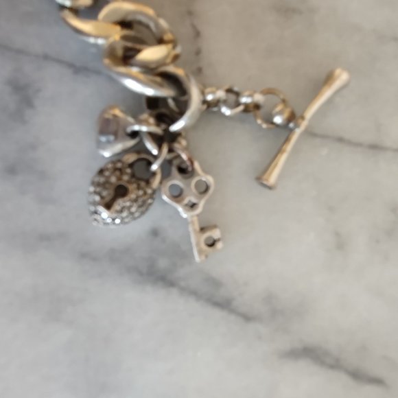 Fossil Bracelet, Chunky, Silver with Rhinestone Charm - Picture 2 of 8